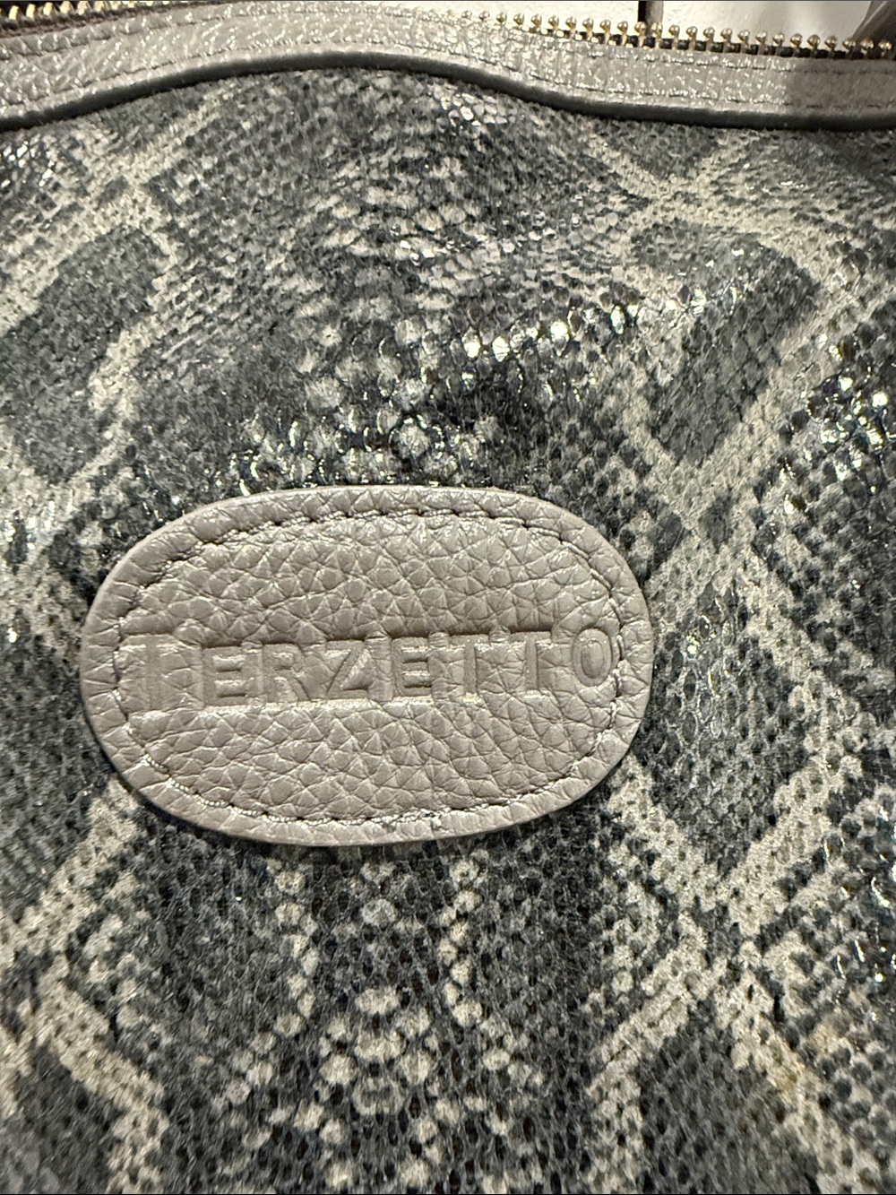 Terzetto Gray Snake-Print Satchel with Gold Hardware - Picture 2 of 7